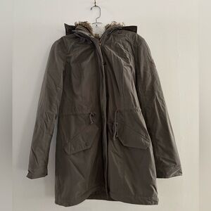 Hollister Women’s Olive Green Winter Parka Coat Faux Fur Sz M